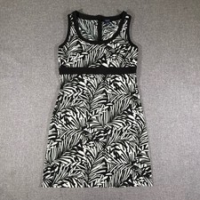 Chaps Sleeveless Sheath Dress Women 12 Black White Tropical Palm Leaf Vacation