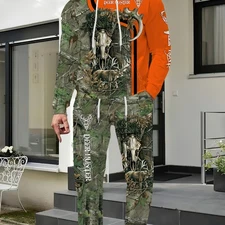 Men's 2-Piece Camouflage Hunting Print Hooded Tracksuit - Loose sweatshirt 