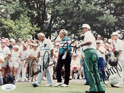 #ad Jack Nicklaus Arnold Palmer Lee Trevino Signed 8x10 Photo JSA COA Golf Legends $199.99