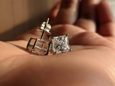 #ad 1 Ct Lab Created Grown Diamond Princess Solid 14K White Gold Earrings Studs $280.00