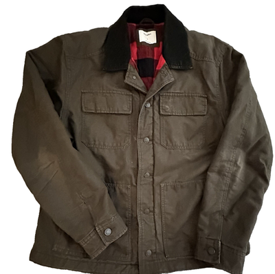 #ad Old Navy Men#x27;s XL Barn Chore Jacket Brown Corduroy Collar Plaid Lined Coat $36.88