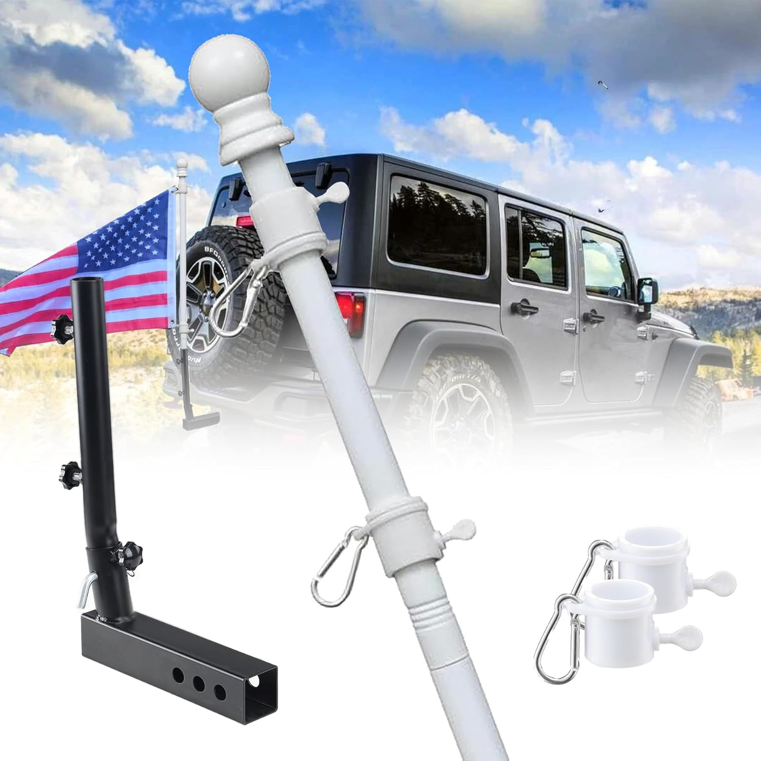 6FT Flag Pole for Truck Hitch Mount Heavy Duty Tangle Free Holder SUV Jeep RV
