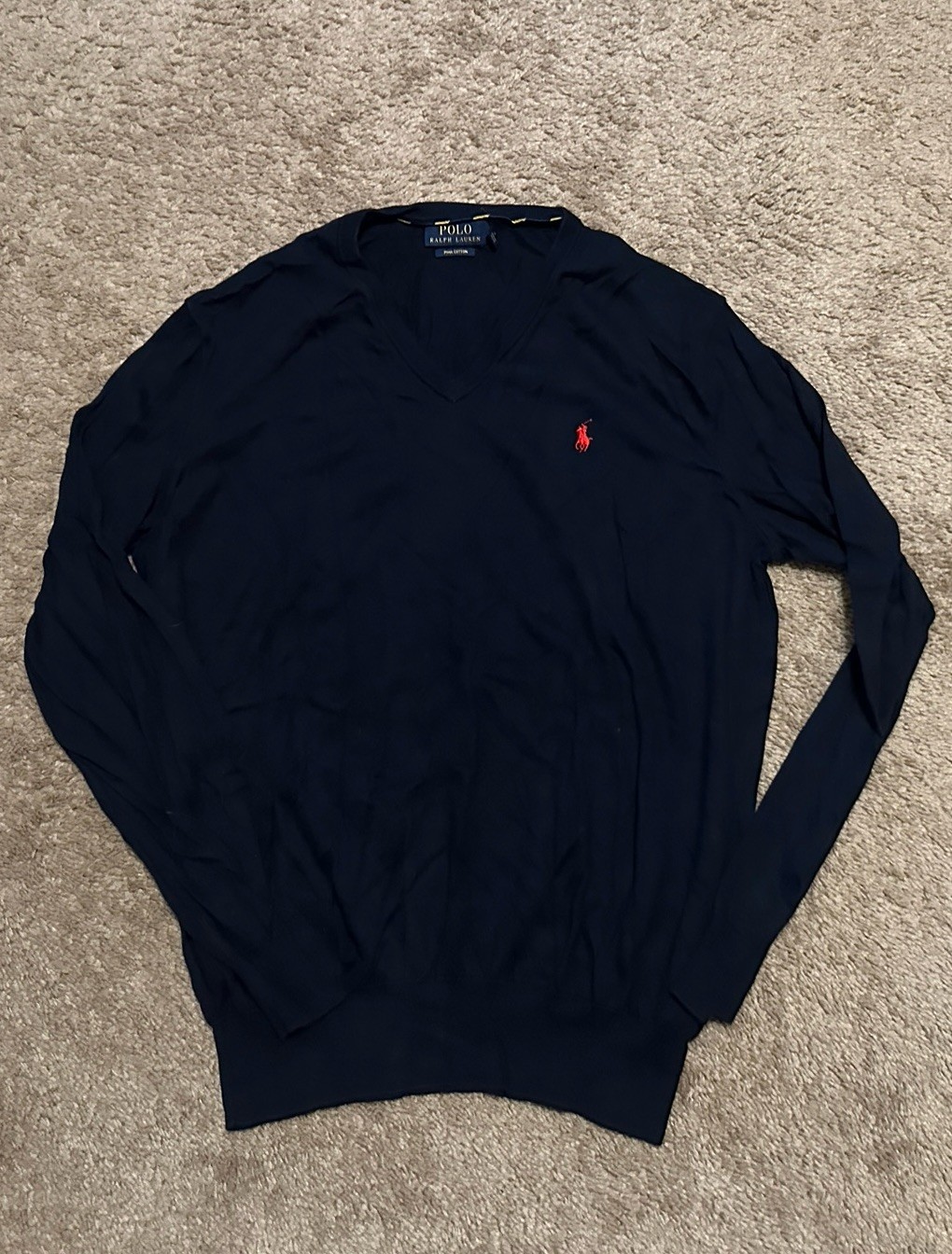 Polo Ralph Lauren Felpa Uomo Pullover Grande Scollo V Pima Cotone Pony Blu