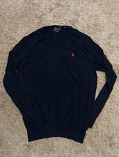 Polo Ralph Lauren Sweatshirt Mens Large Pullover V Neck Pima Cotton Pony Blue