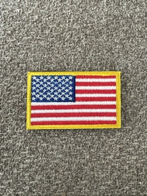 USA AMERICAN FLAG EMBROIDERED PATCH GOLD BORDER PATCH HOOK & LOOP