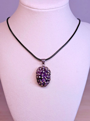 JAY KING Sterling Silver Amethyst Cluster Pendant w/ Leather Necklace 18'' - 22''