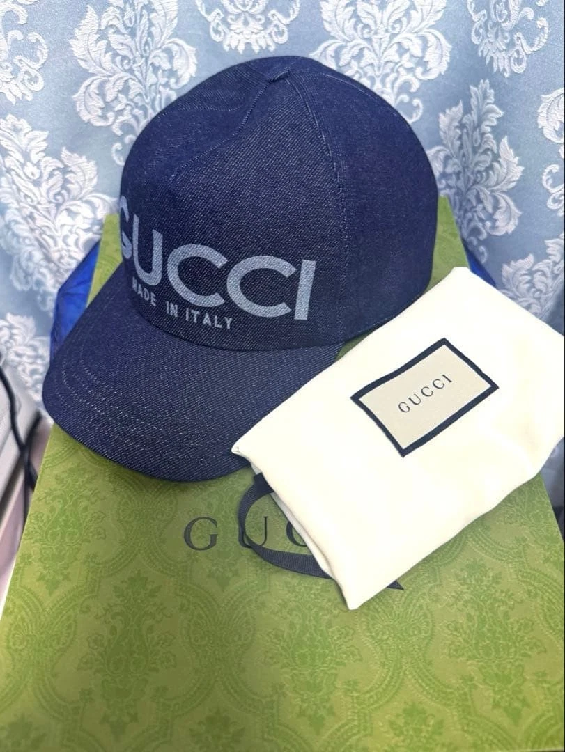 Gucci GG Denim Baseball Cap Indigo Blue L Size Made In Italy