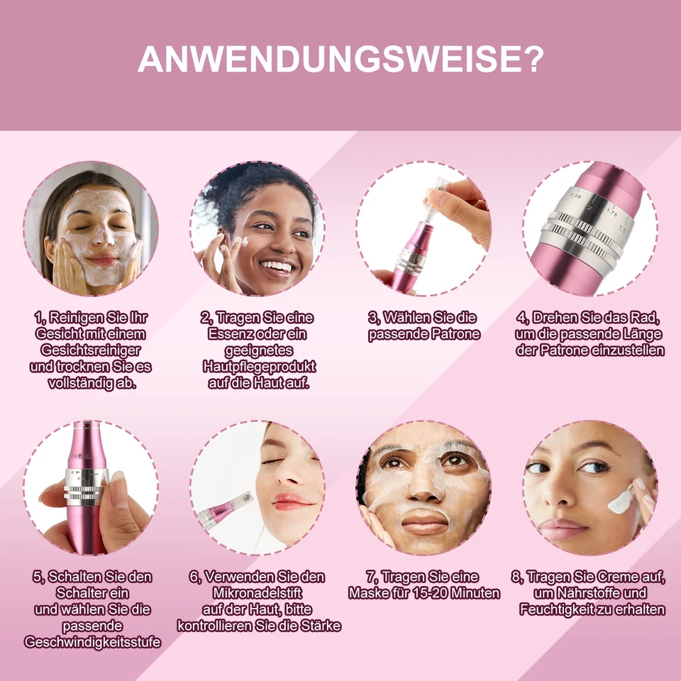 Profi Derma-pen Electric Microneedling Pen Gesicht Hautpflege mit 12 Kartusche - Bild 4 von 4