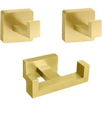 Heavy Duty Stainless Steel Towel Hooks, Wall Mounted Square Robe Hooks Set GOLD