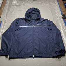 Nike Jacket Mens XL Navy Blue Hooded Windbreaker Full Zip Mesh Lined Athletic