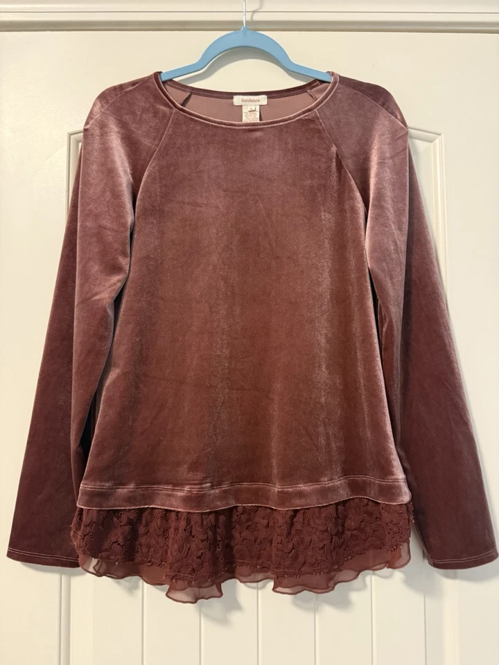 Blusa Top Sundance Para Mujer Terciopelo Manga Larga Encaje Talla S