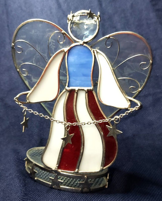 Y2K Abbey Press Patriotic Stained Glass Angel Stars Stripes Red White Blue 7.5''