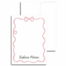 Personalized Pink Bow Handmade Stationery Note Cards with Name (SETS OF 20)