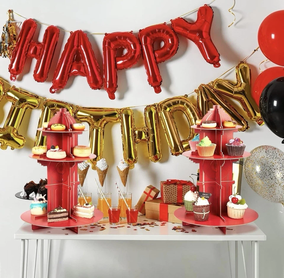 Decoración de Fiesta de Bombero, Boca de Incendio Cupcakes Soporte y Lámina Globos de Fuego, NUEVO Foto 2 de 4