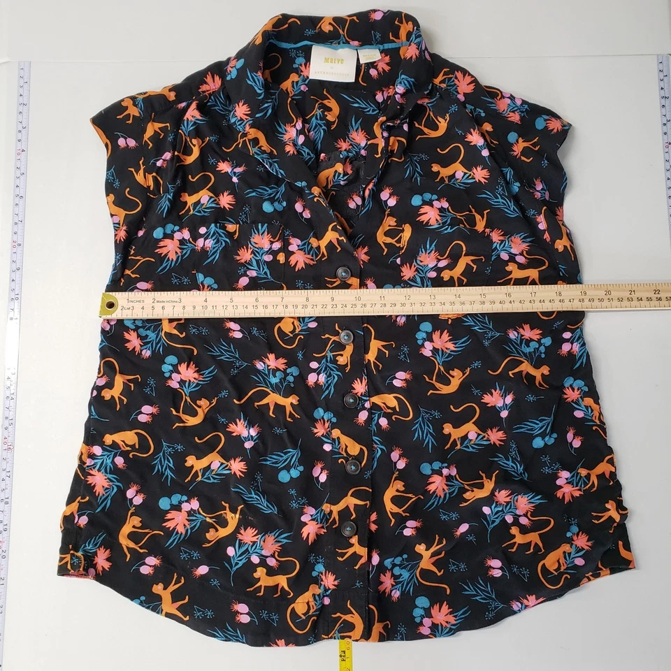 Maeve Anthropologie Monkey Print Short Sleeve Button Up Blouse Top Size M Quirky - Image 4 of 4