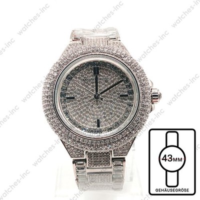 Neu Michael Kors MK5869 Camille Silber Ton Pave Crystal Glitz Dial Damenuhr 44mm