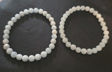 Set of 2 Artisan Natural White Gemstone Beaded Stretch Bracelets; 7" M26-30