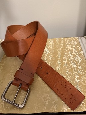 Lacoste Mens Belt 40 Brown Chestnut Leather big Alligator Logo Casual 25016