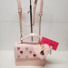  Betsey Johnson Pink Candy Heart Top Handle Gold Hardware Heart Charm -NWT 