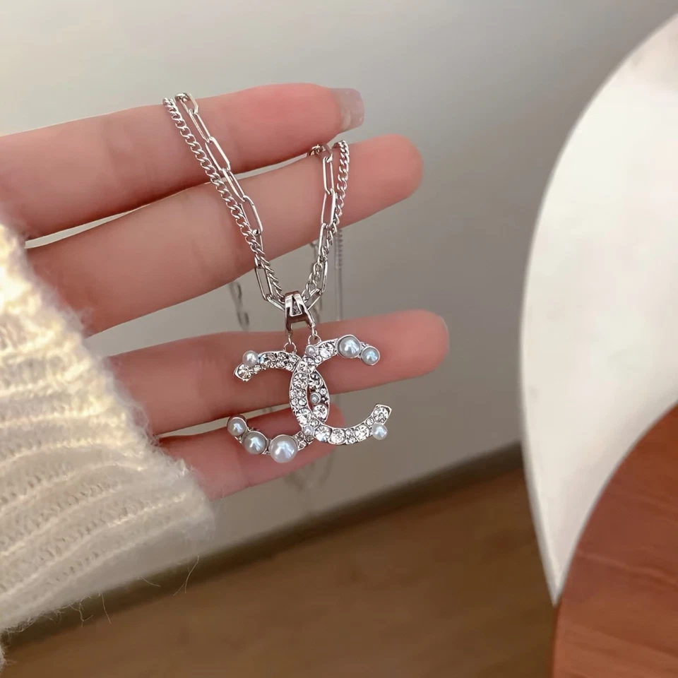 Channel Design Doppel-Kette Perlen & Zirkonia, 47+5 cm, Layered Necklace - Bild 3 von 4