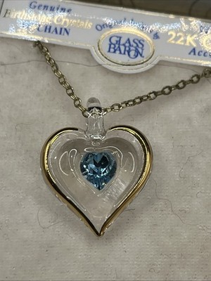 December Blue Crystal Birthday 22k Gold accents necklace Glass Baron 18 
