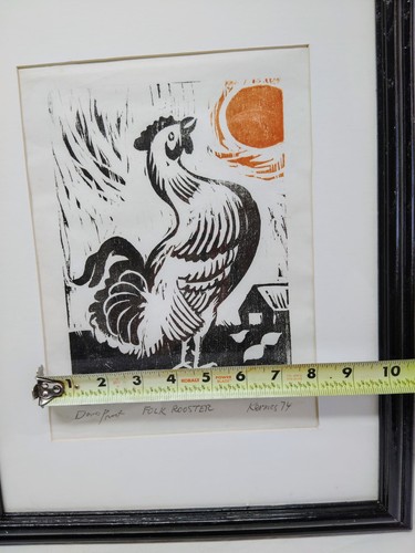 Vintage Constantine Kermes Demo Proof Folk Rooster Woodblock Print Signed Dated - Picture 6 of 14