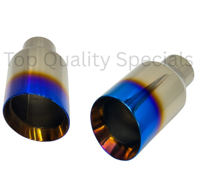 PAIR 3'' Inlet - 5'' Outlet - 9'' Long Stainless Exhaust Tip Double Wall Tips Set