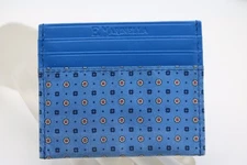 E. Marinella Light Blue Leather and Silk Credit Card Holder Wallet