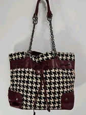 Adrienne Vittadini Houndstooth Pattern Calfhair Large Tote Shoulderbag 17x13x5"