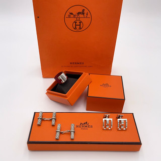 Autentici gemelli Hermes H quadrati/H corda/anello rosso in pelle Lurie M SV CON B BA070055