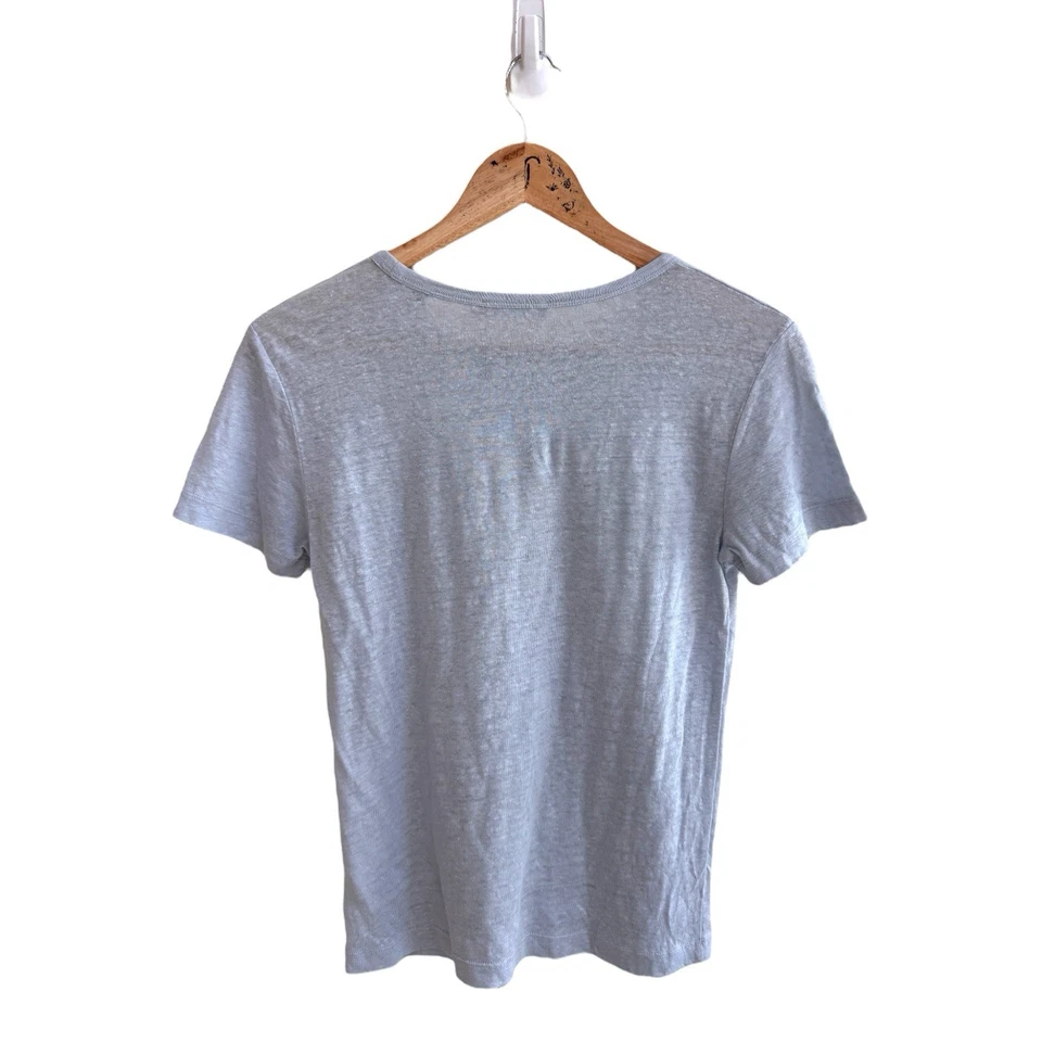 Camiseta Vince Azul Claro Manga Corta Cuello Redondo Lino Mujer Talla S Foto 2 de 4