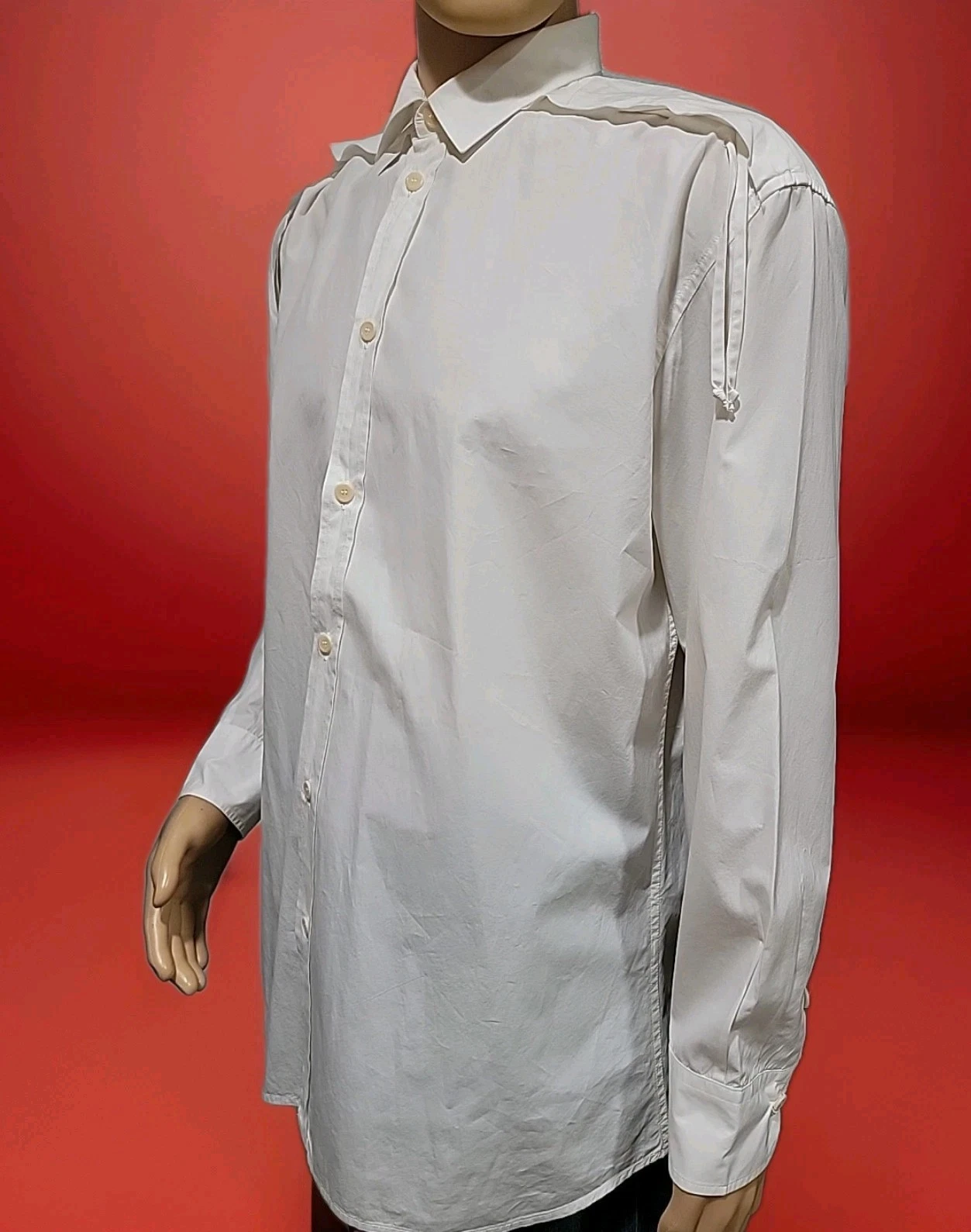 Bottega Veneta Camicia Uomo 46 XL Bianco Opaco Cravatte Spalle Bottoni LL #C