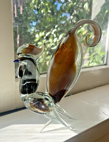 Vintage Murano-Style Glass Rooster Art Glass Hand Blown Figurine Swirled 7" Tall