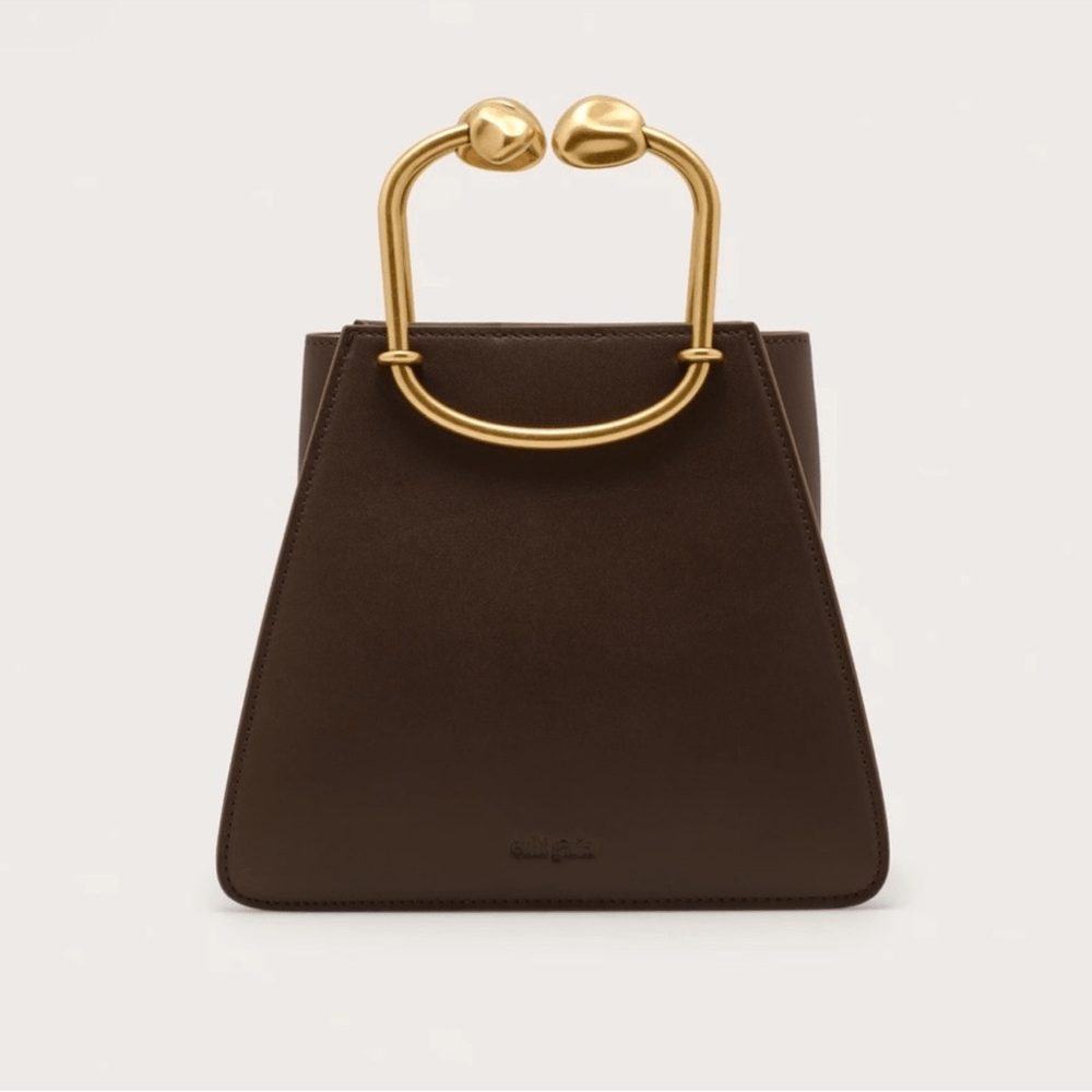 NWT Cult Gaia Maxine Top Handle Bag Luwak Dark Brown Leather