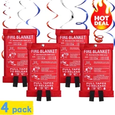 4 PACK FIRE BLANKET Fiberglass Hero Emergency Home Retardant Prepared 39''x39''"