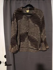 Studio Spa Sheer Animal Print Top, Women's Size 8, Vintage Begauze Brown Black