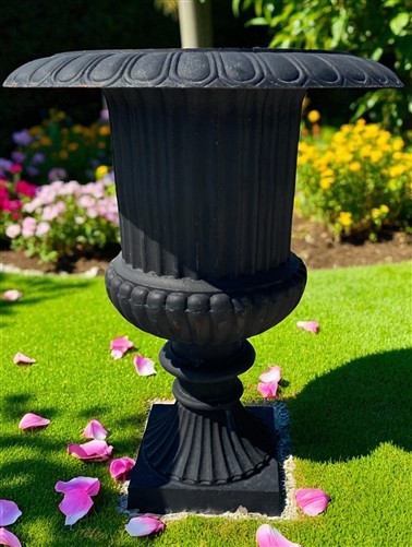 39" Tall Cast Iron Fluted Urn, Flower Pot Planter, Garden Patio Yard Art, B8