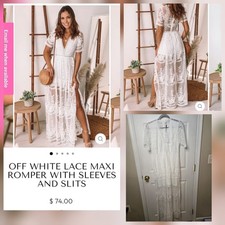 Eleter White Lace Mesh Maxi Romper w/ Slits/ Size M/ NWT/ Beach Boho Wedding