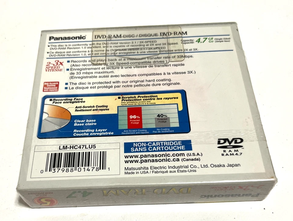 Paquete de 5 DVD-RAM PANASONIC 4,7 GB 120 min DVD grabable en blanco estuche delgado SELLADO Foto 2 de 2