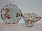 December Poinsettia Flower of the Month Footed Cup & Saucer w Gold Trim — photo 2