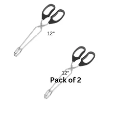 Chef Craft 12" Classic Straight Tongs – Black Cooking Utensil – Pack of 2