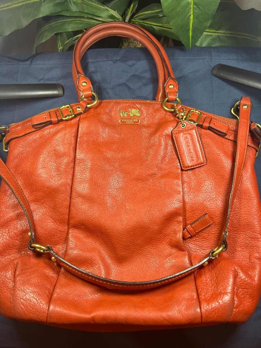 Coach 18641 Madison Leather Linsay Satchel Shoulder Bag Orange