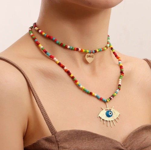 Bohemian Layered Devil's Eye Multicolor Women's Alloy Necklace - Picture 5 of 10