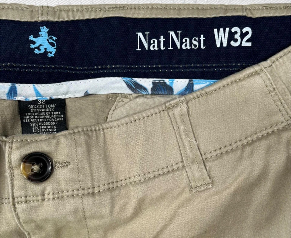 Nat Nast Men's Stretch Chino Shorts 9" Flat Front Cotton Khaki Brown Size 32W - Image 4 of 4