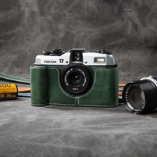 For Pentax 17 Case Genuine Real Leather Half Camera Case Bag Cover Green