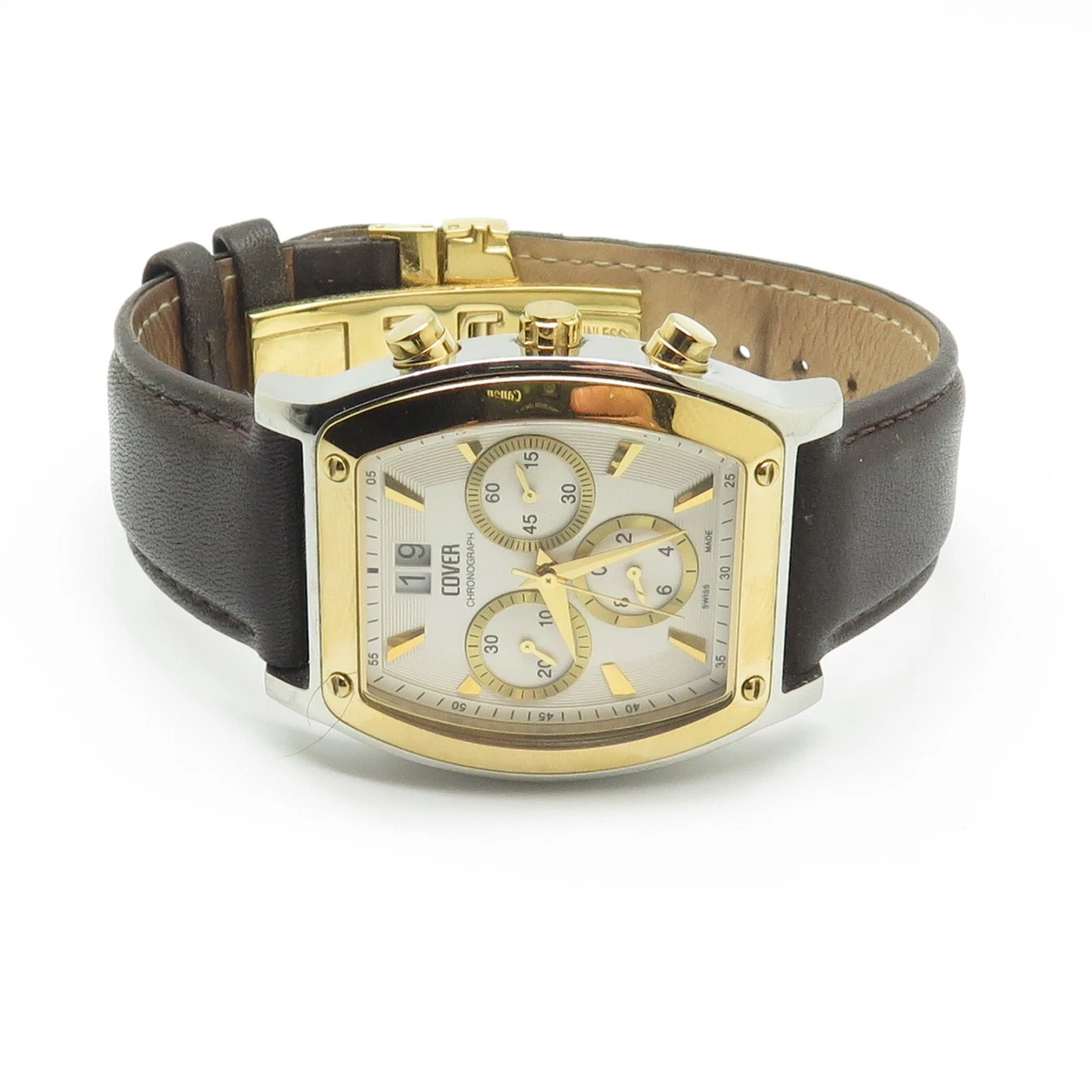 COVER Swiss Made, Water resistant, Gold and Crystal with Brown Leather Strap Peugeot Men main image 4