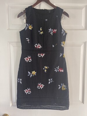 ann taylor black eyelet dress Ann Taylor LOFT Navy Floral Embroidered Long Sleeve Dress  SilkRoll