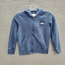 The North Face Boys Hoodie Sweatshirt XS Blue Logo Full Zip Fleece Pockets