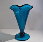 Vintage Fenton Art Glass  Stretch Trumpet Vase Teal Blue