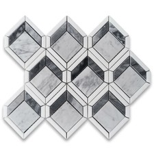C25E5XP Carrara White Marble Illusion 3D Square Geometry Mosaic Tile White